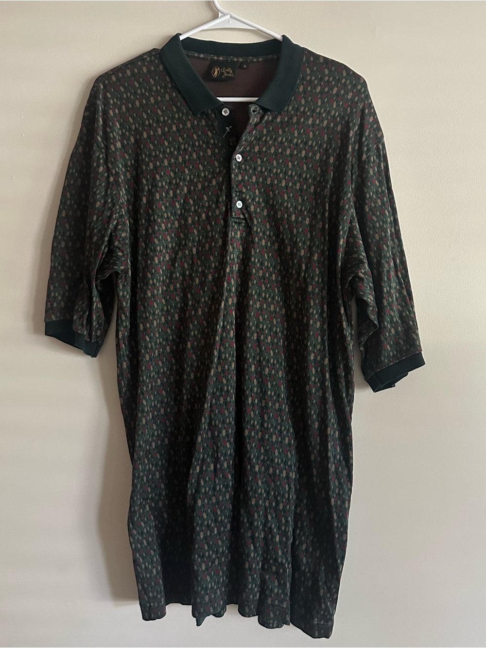 Bobby Jones Dark Green Patterned Polo with Contrast Collar